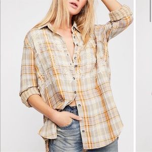 Free People Embroidered Magical Plaid Buttondown Shirt Size XS